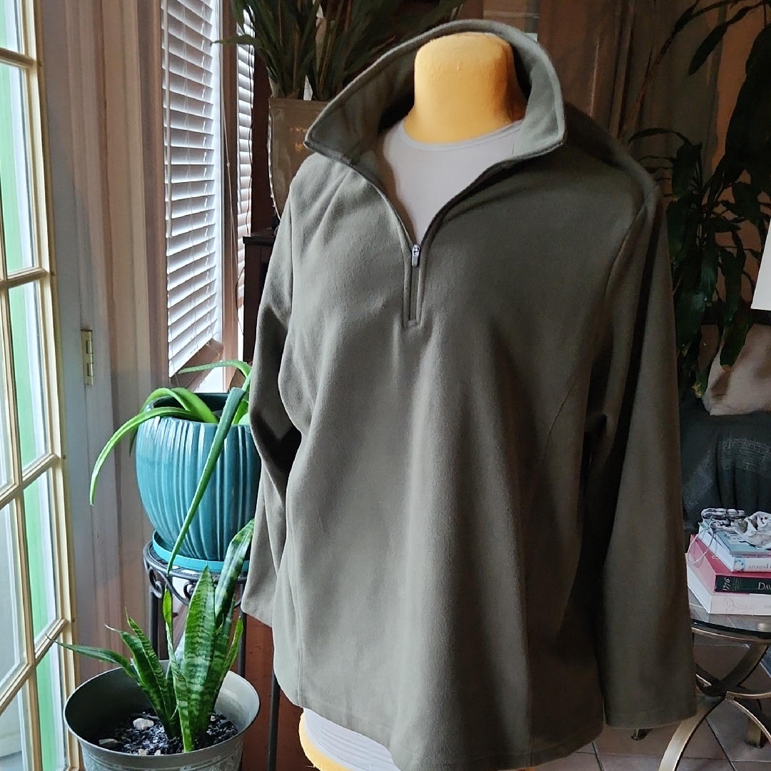 Lands' End Ladies Zip-Up Sweater In Olive, Sz 1x